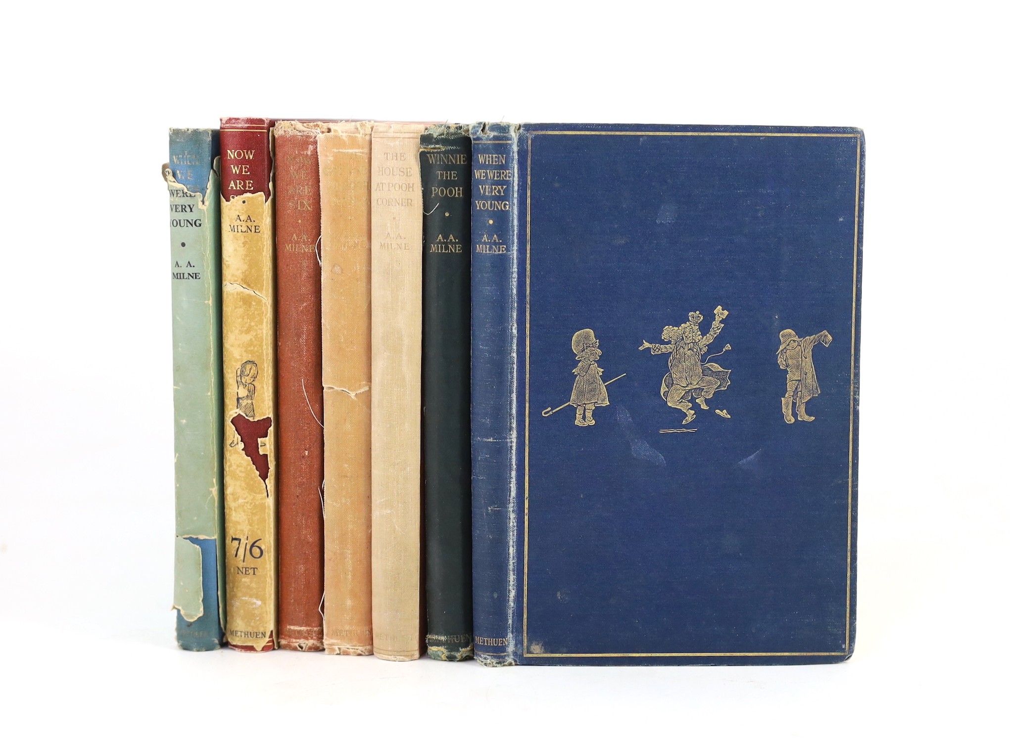 Milne, A. A - 7 works, all illustrated by Ernest Shepard - When We Were Very Young, 4th edition, 1924; Winnie-The-Pooh, 1st edition, 1926; The House at Pooh Corner, 2 copies, both 1st editions, 1928; Now We Are Six, 2 co